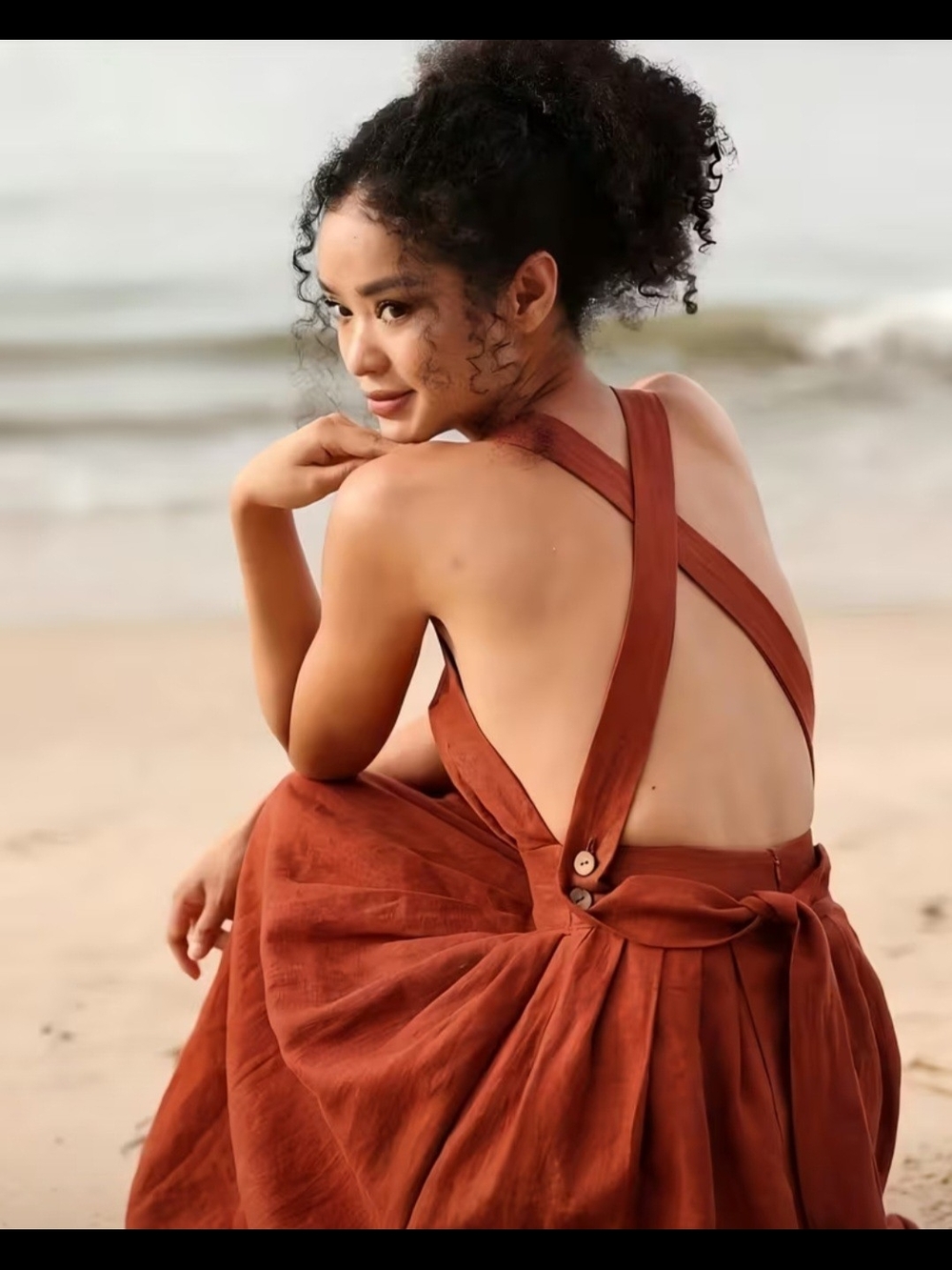 Backless Cross-Strap Maxi Dress in Rust